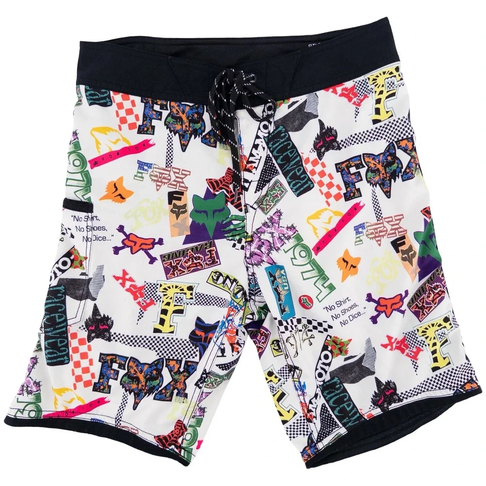 Fox Racing Mens 30 Board Shorts White Sticker Bomb Graphic Print Motocross Surf